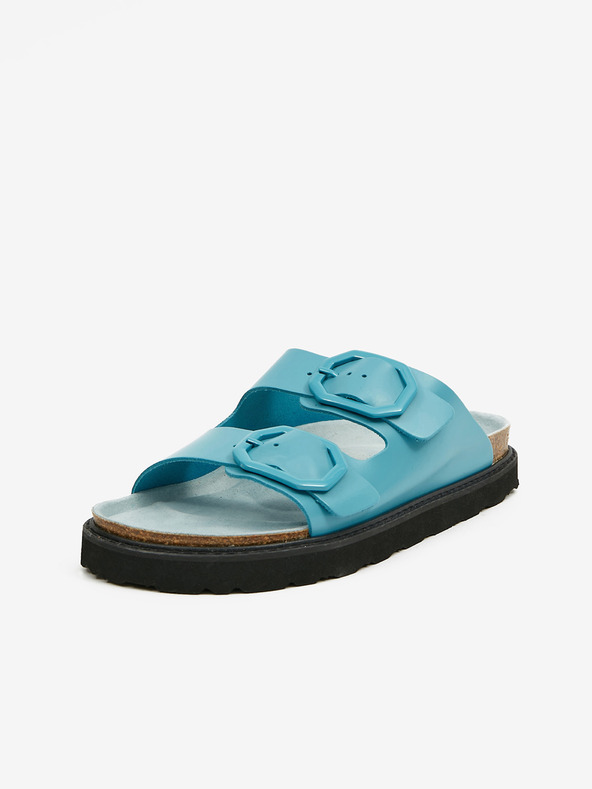 Ojju Тюркоазени дамски чехли от естествена кожа на платформа OJJU