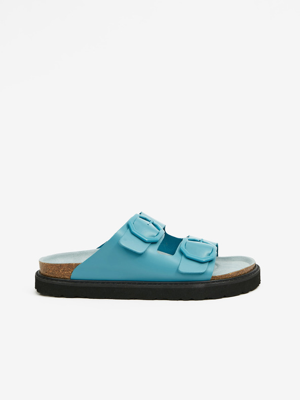 Ojju Тюркоазени дамски чехли от естествена кожа на платформа OJJU