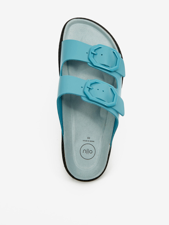 Ojju Тюркоазени дамски чехли от естествена кожа на платформа OJJU