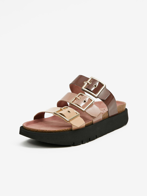 Ojju Лилави и бежови дамски чехли на платформа OJJU