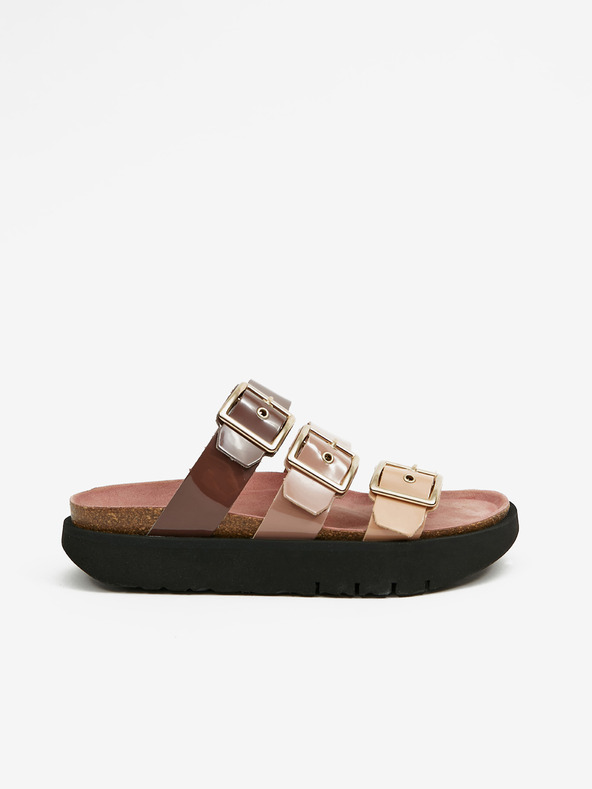 Ojju Лилави и бежови дамски чехли на платформа OJJU