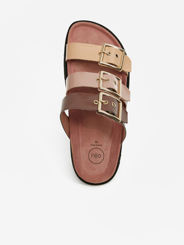 Ojju Лилави и бежови дамски чехли на платформа OJJU