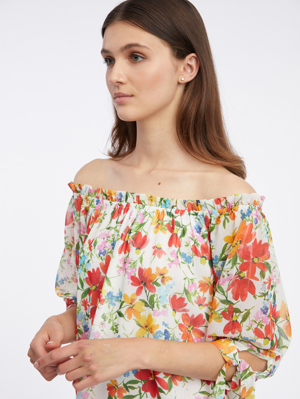 Orsay Червено-кремава дамска блуза на цветя ORSAY