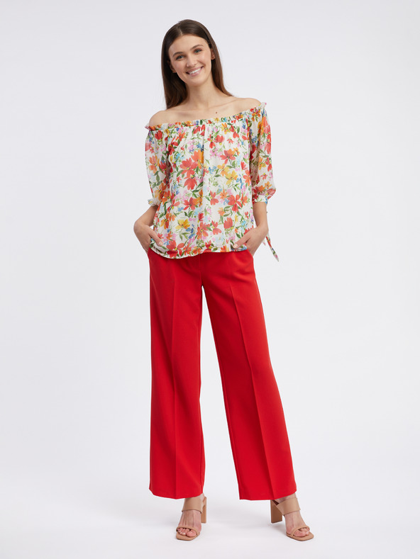 Orsay Червено-кремава дамска блуза на цветя ORSAY