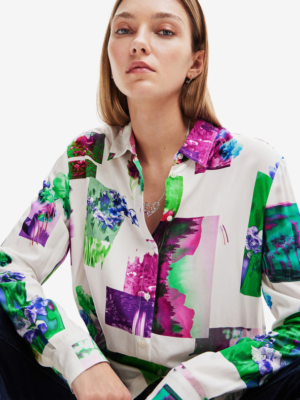 Desigual Зелена и бяла дамска риза с шарки Desigual Trieste