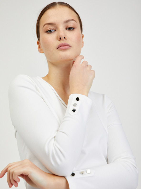 Orsay Бяла дамска тениска с дълъг ръкав ORSAY