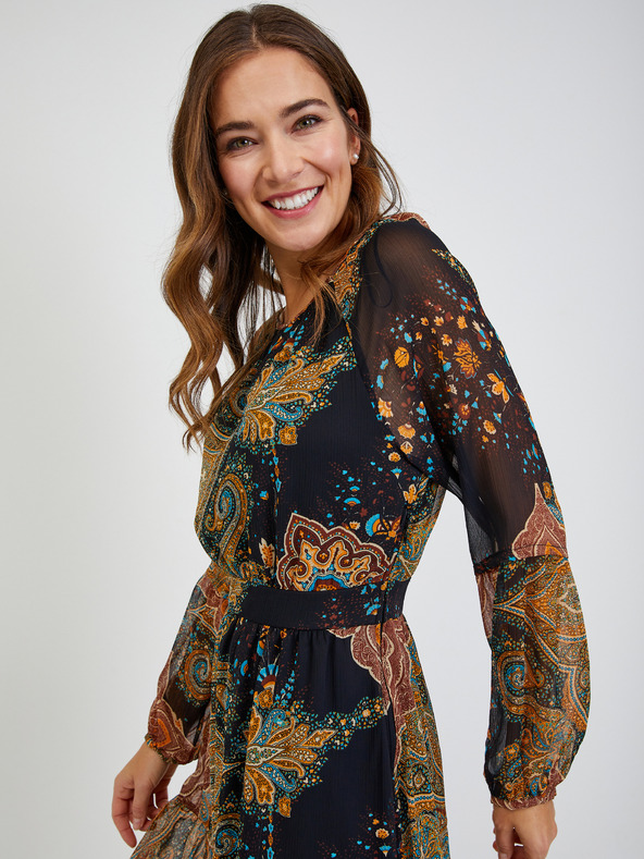 Orsay Черно-кафява дамска рокля с десен ORSAY