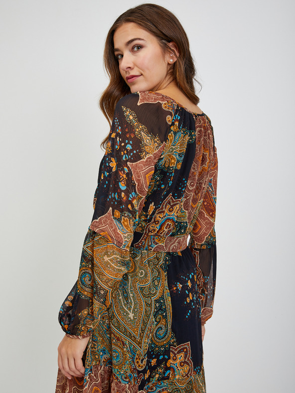 Orsay Черно-кафява дамска рокля с десен ORSAY