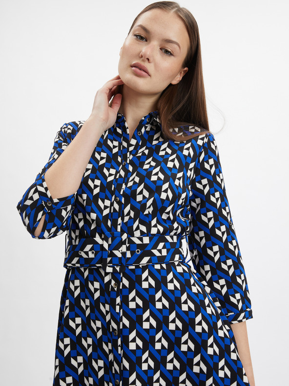 Orsay Черно-синя дамска рокля с десен ORSAY