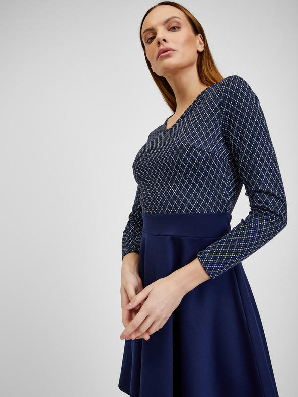 Orsay Тъмносиня дамска рокля с десен ORSAY