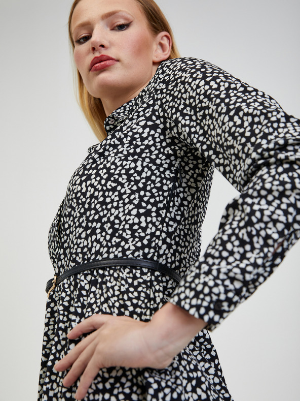 Orsay Бяло-черна дамска рокля с десен ORSAY