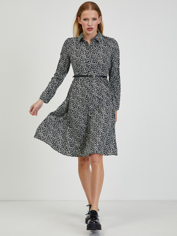 Orsay Бяло-черна дамска рокля с десен ORSAY