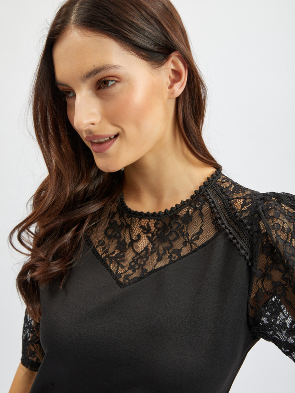 Orsay Черна дамска рокля с дантела ORSAY