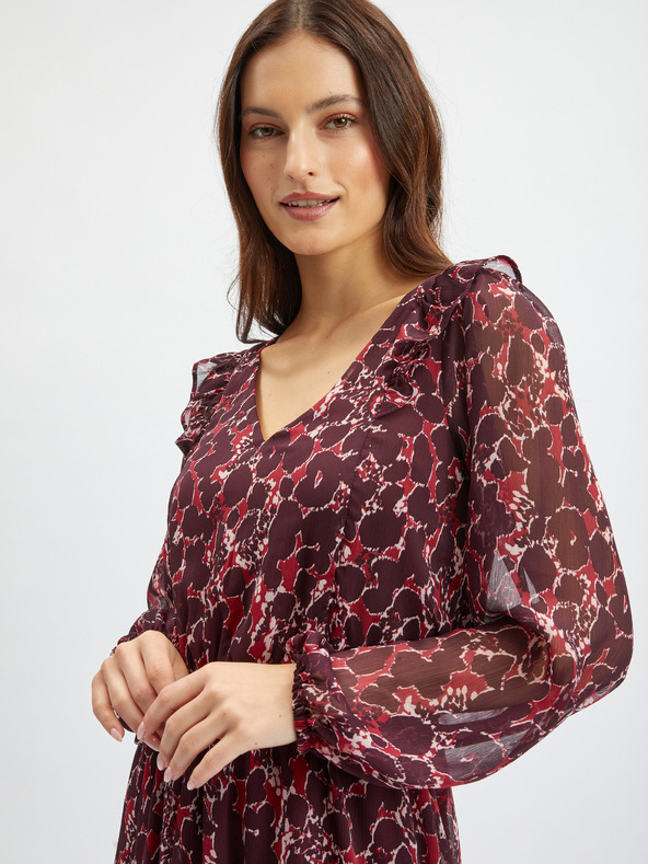 Orsay Винена дамска рокля с десен ORSAY