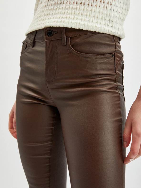 Orsay Тъмнокафяв дамски skinny fit панталон от изкуствена кожа ORSAY