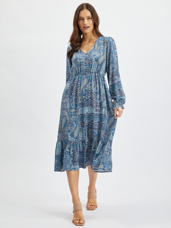 Orsay Синя дамска миди рокля с десен ORSAY