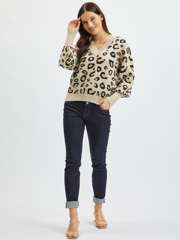 Orsay Бежов дамски пуловер с десен ORSAY