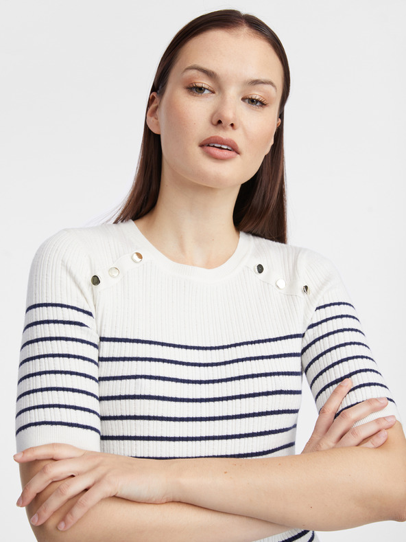 Orsay Бяла дамска рокля-пуловер на райе ORSAY