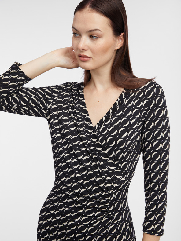 Orsay Черна дамска рокля по тялото с десен ORSAY