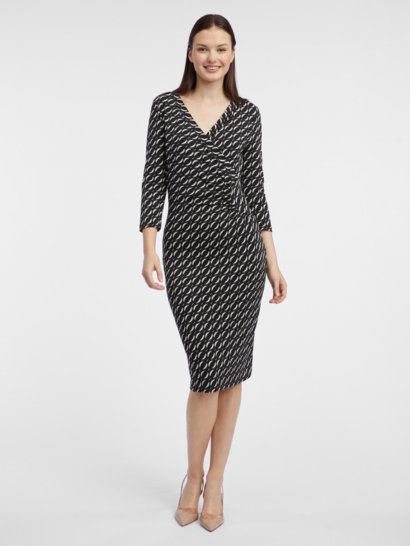 Orsay Черна дамска рокля по тялото с десен ORSAY