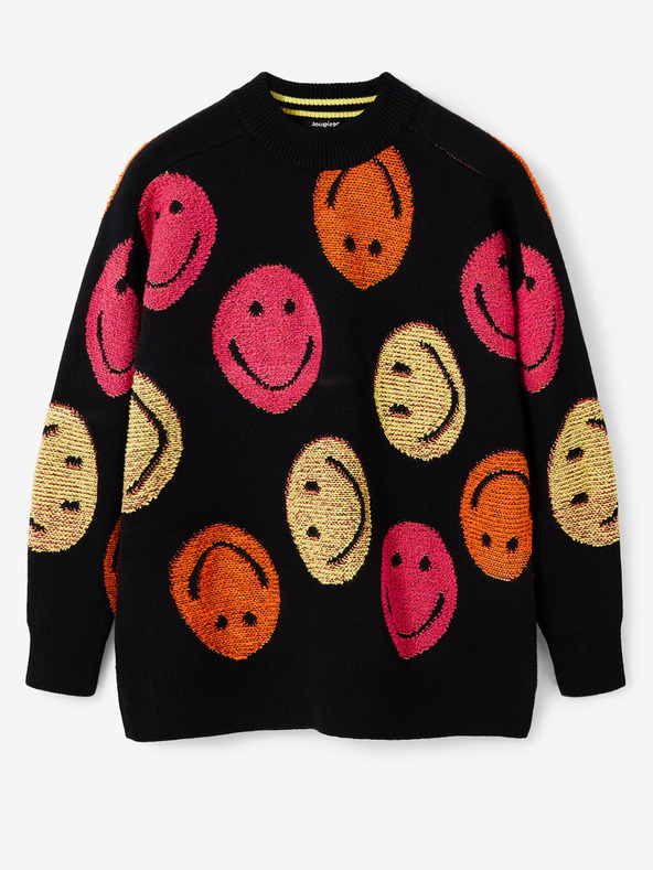 Desigual Черен дамски пуловер Desigual Smiley с шарка и размери