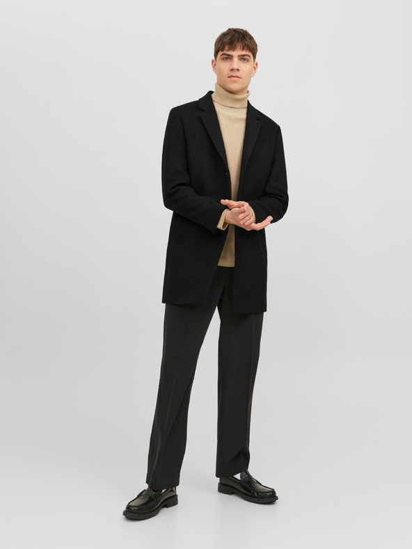 Jack & Jones Черно мъжко палто Jack & Jones Morrison от вълнена смес