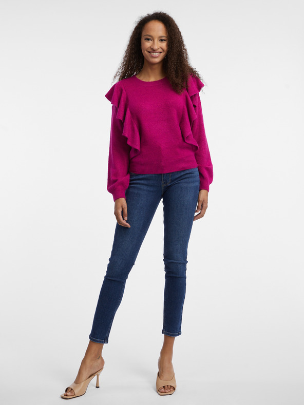 Orsay Тъмно-розов дамски пуловер с волани ORSAY