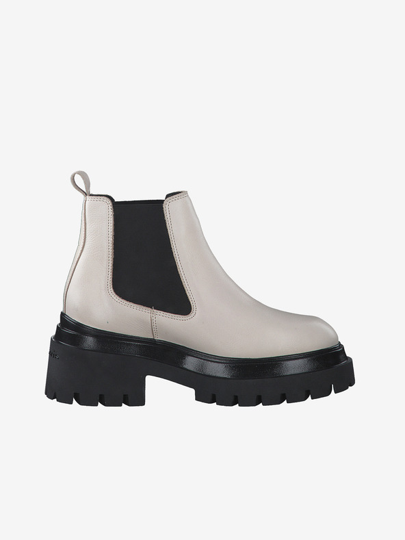 Tamaris Черно-кремави кожени боти Tamaris