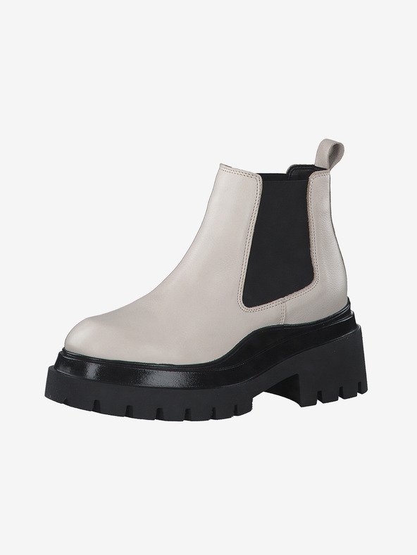 Tamaris Черно-кремави кожени боти Tamaris