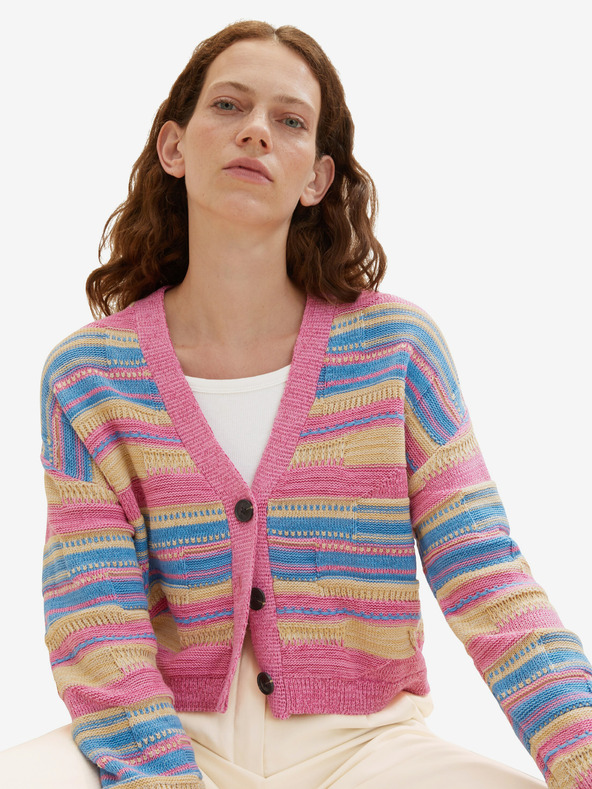 Tom Tailor Розов дамски пуловер на райета Tom Tailor