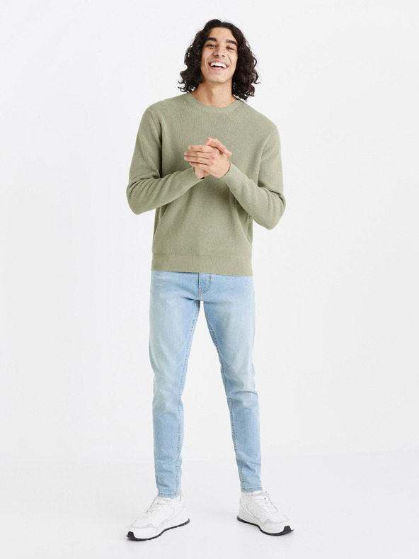 Celio Светлозелен мъжки оребрен пуловер Celio Dexter