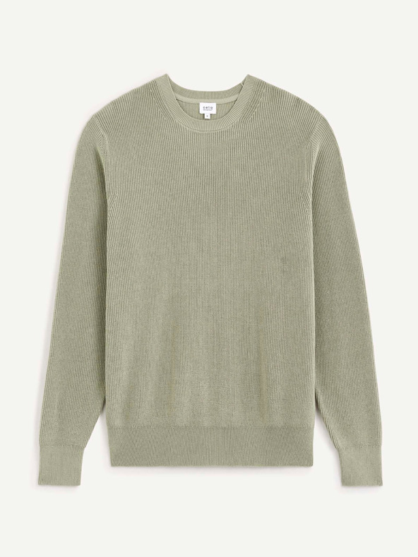 Celio Светлозелен мъжки оребрен пуловер Celio Dexter
