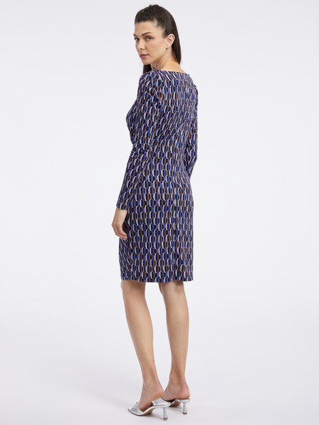 Orsay Тъмносиня дамска рокля по тялото с десен ORSAY