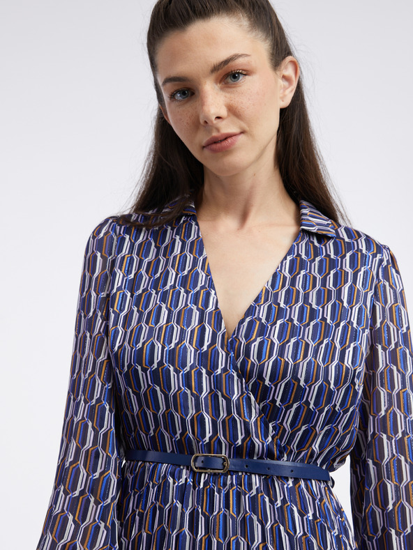 Orsay Тъмносиня дамска рокля с десен ORSAY