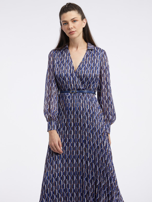 Orsay Тъмносиня дамска рокля с десен ORSAY