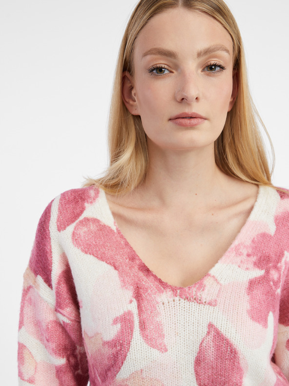 Orsay Розово-бял дамски пуловер на цветя ORSAY