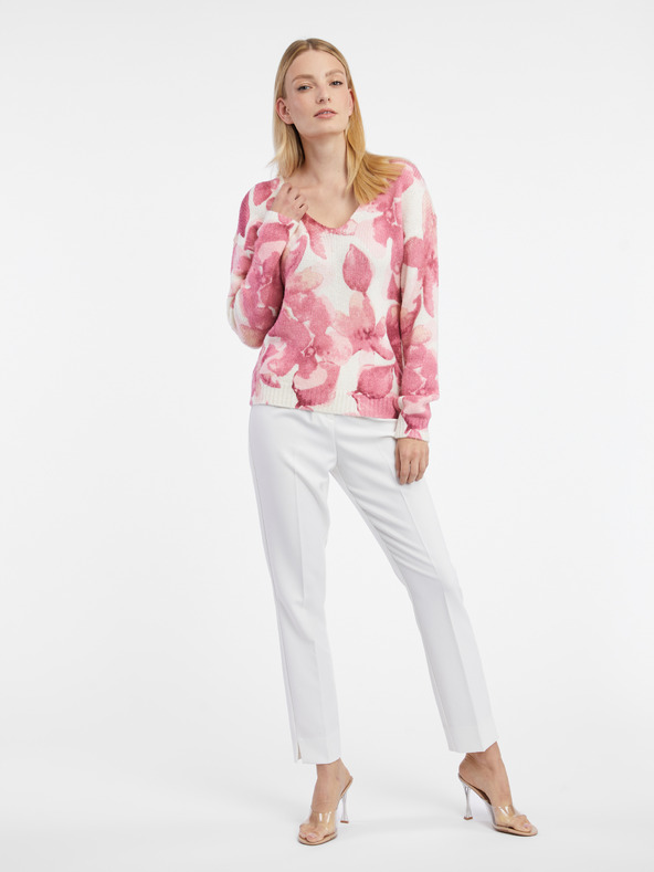 Orsay Розово-бял дамски пуловер на цветя ORSAY