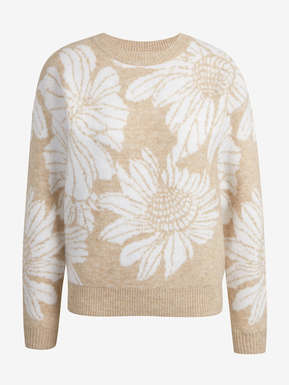 Orsay Бяло-бежов дамски пуловер на цветя ORSAY