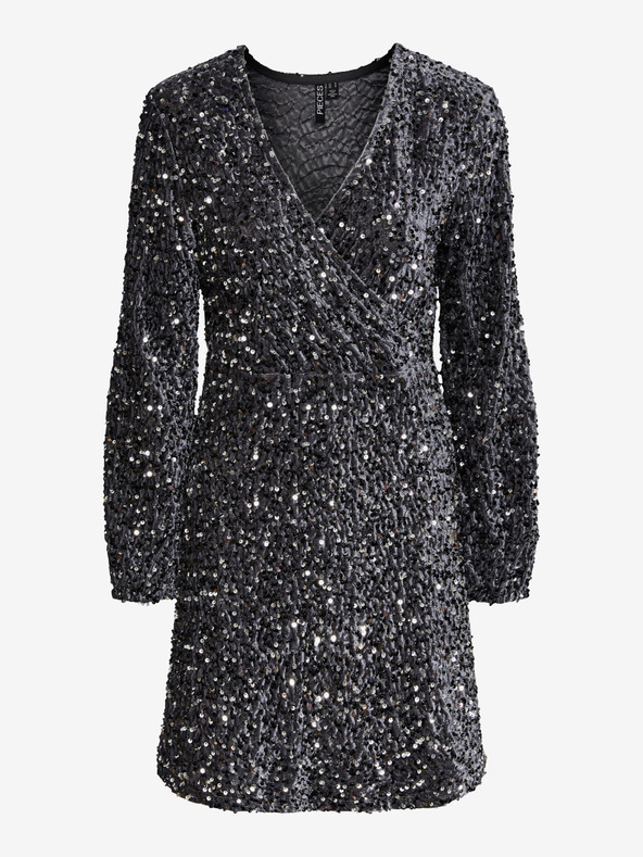 Pieces Сива дамска рокля с пайети Pieces Kam