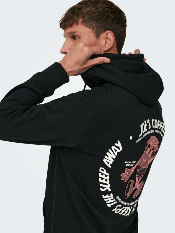 ONLY & SONS Черен мъжки суитшърт с качулка ONLY & SONS Bryce