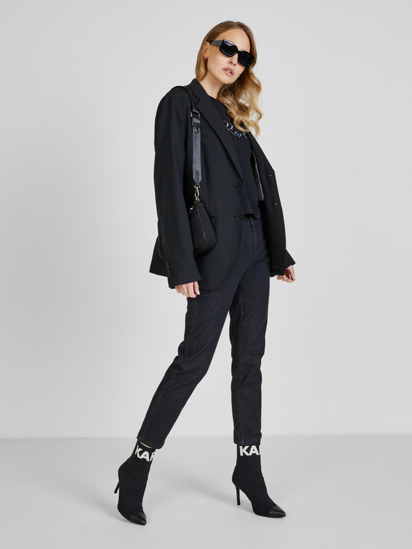 Karl Lagerfeld Черна дамска тениска с подплънки на раменете KARL LAGERFELD