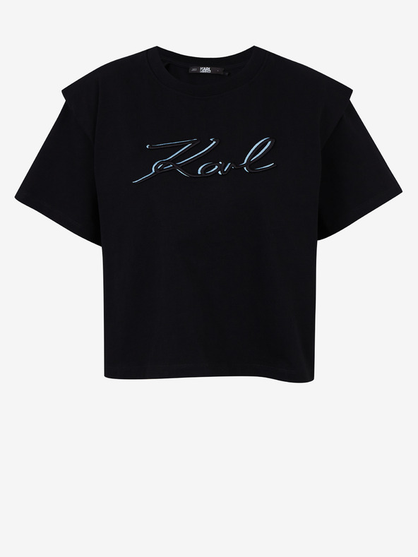 Karl Lagerfeld Черна дамска тениска с подплънки на раменете KARL LAGERFELD