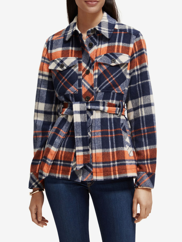 Scotch & Soda Синьо дамско леко късо палто със смес от вълна Scotch & Soda