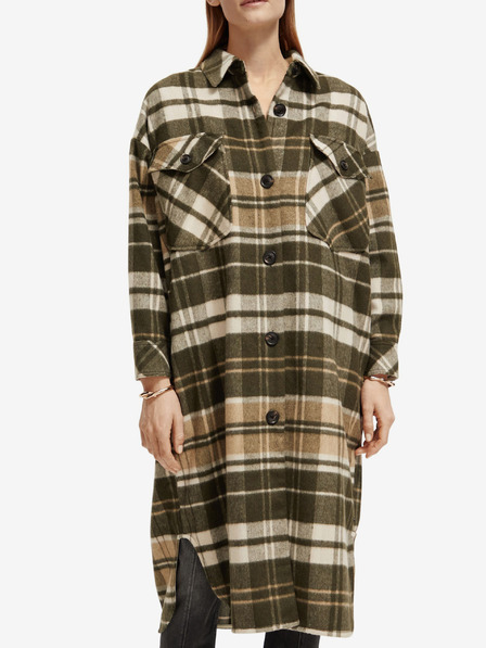 Scotch & Soda Кафяво дамско леко палто с риза и вълнена смес Scotch & Soda