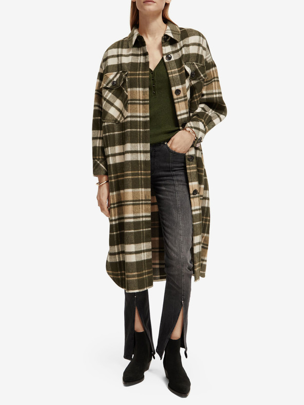 Scotch & Soda Кафяво дамско леко палто с риза и вълнена смес Scotch & Soda