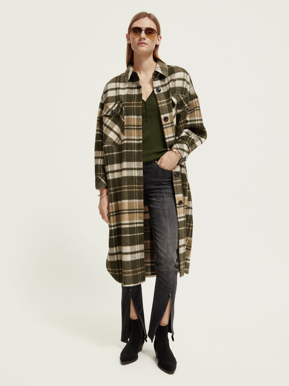Scotch & Soda Кафяво дамско леко палто с риза и вълнена смес Scotch & Soda