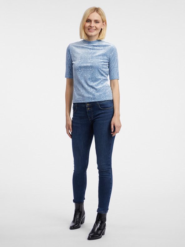 Orsay Светлосин дамски кадифен топ с десен ORSAY