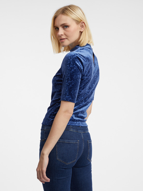 Orsay Тъмносин дамски кадифен топ с десен ORSAY