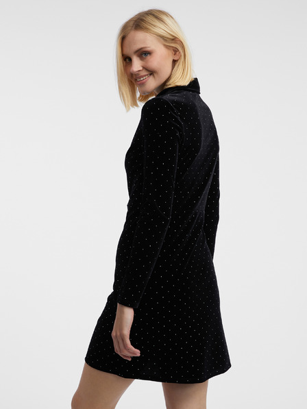 Orsay Черна дамска кадифена рокля с десен ORSAY