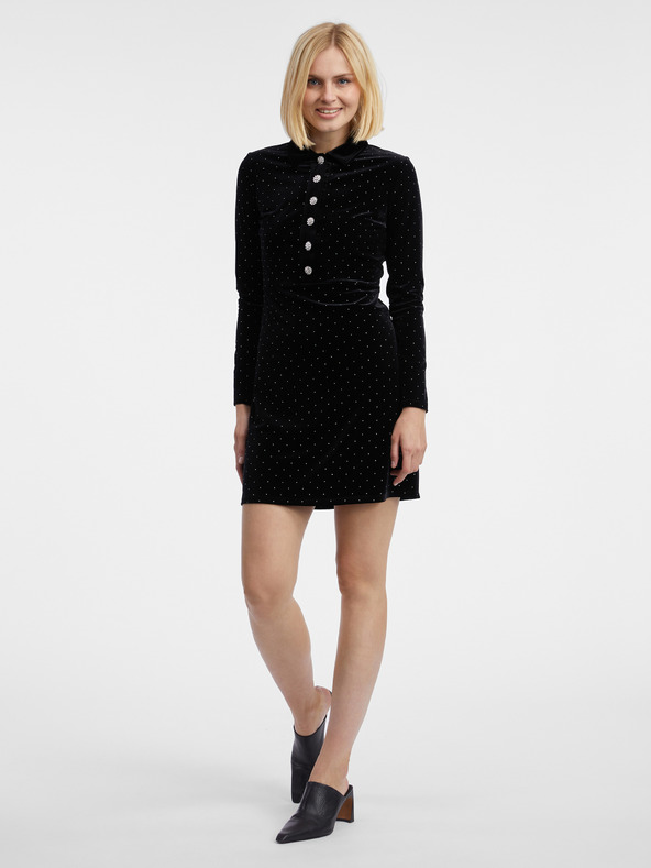 Orsay Черна дамска кадифена рокля с десен ORSAY